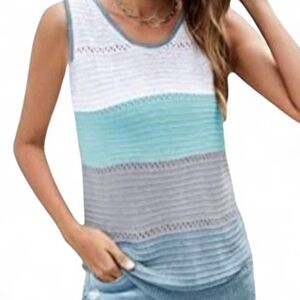 🎽Very Cute ! Striped Sleeveless Knit Acrylic Top